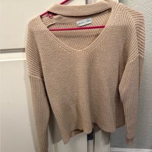Women's Tan V-Neck Sweater
